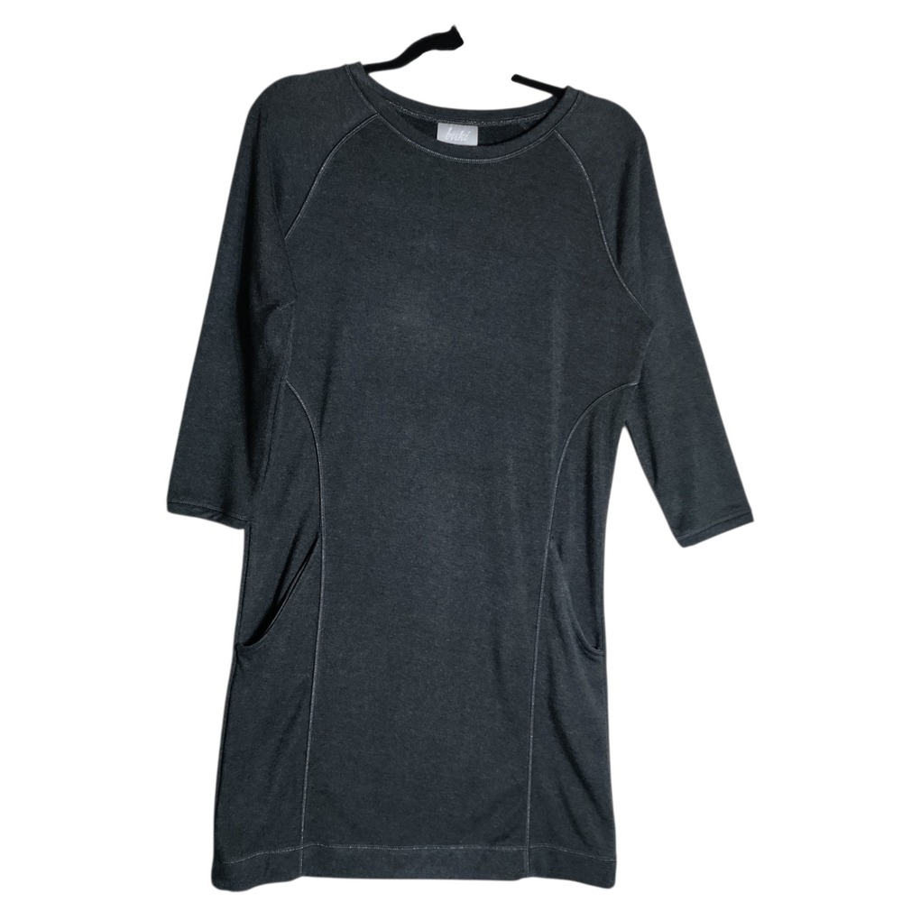 Buki Collection Seattle Charcoal Gray Knit Pocket Dress 3/4 Sleeve Crew Neck